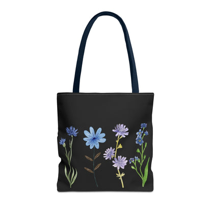 Floral Elegance Tote Bag - Stylish Black Canvas with Colorful Wildflowers for Everyday Use