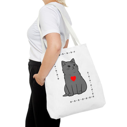 Cute Cat Tote Bag with Heart Design - Perfect for Animal Lovers