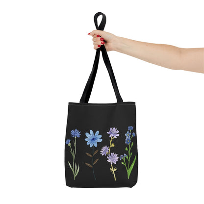 Floral Elegance Tote Bag - Stylish Black Canvas with Colorful Wildflowers for Everyday Use