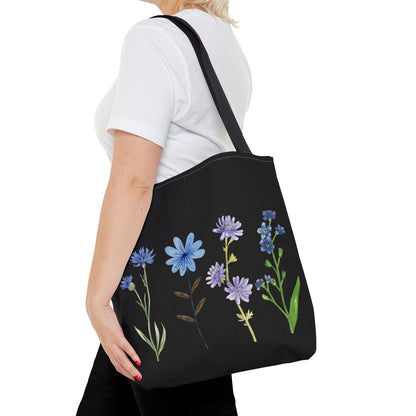 Floral Elegance Tote Bag - Stylish Black Canvas with Colorful Wildflowers for Everyday Use