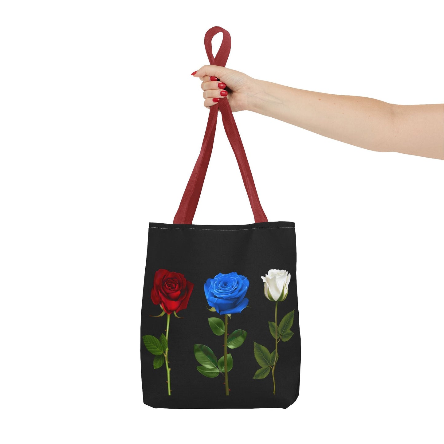 Elegant Floral Tote Bag - Red, Blue & White Roses Design