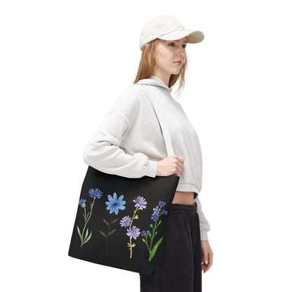 Floral Elegance Tote Bag - Stylish Black Canvas with Colorful Wildflowers for Everyday Use