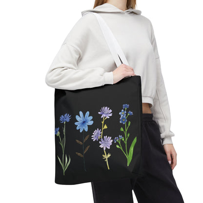Floral Elegance Tote Bag - Stylish Black Canvas with Colorful Wildflowers for Everyday Use