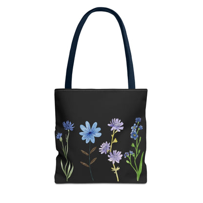 Floral Elegance Tote Bag - Stylish Black Canvas with Colorful Wildflowers for Everyday Use