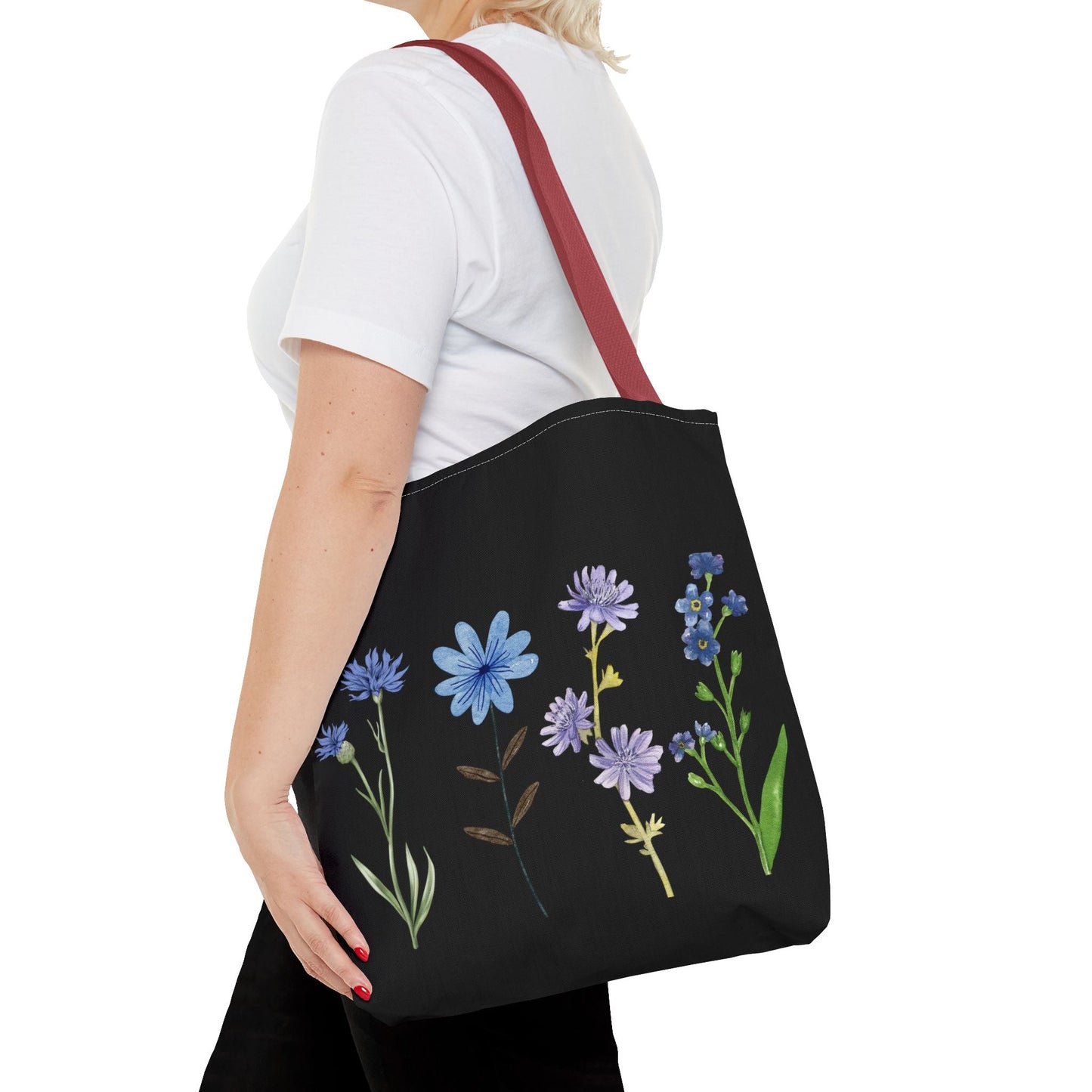 Floral Elegance Tote Bag - Stylish Black Canvas with Colorful Wildflowers for Everyday Use
