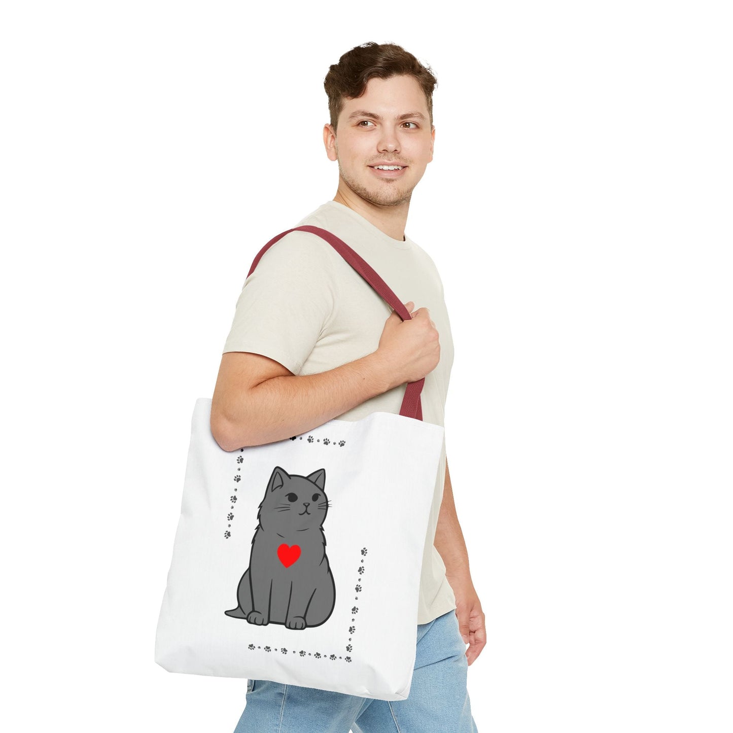 Cute Cat Tote Bag with Heart Design - Perfect for Animal Lovers