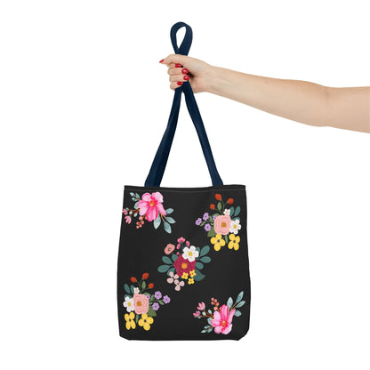 Floral Embroidered Tote Bag - Stylish Black Floral Design for Everyday Use