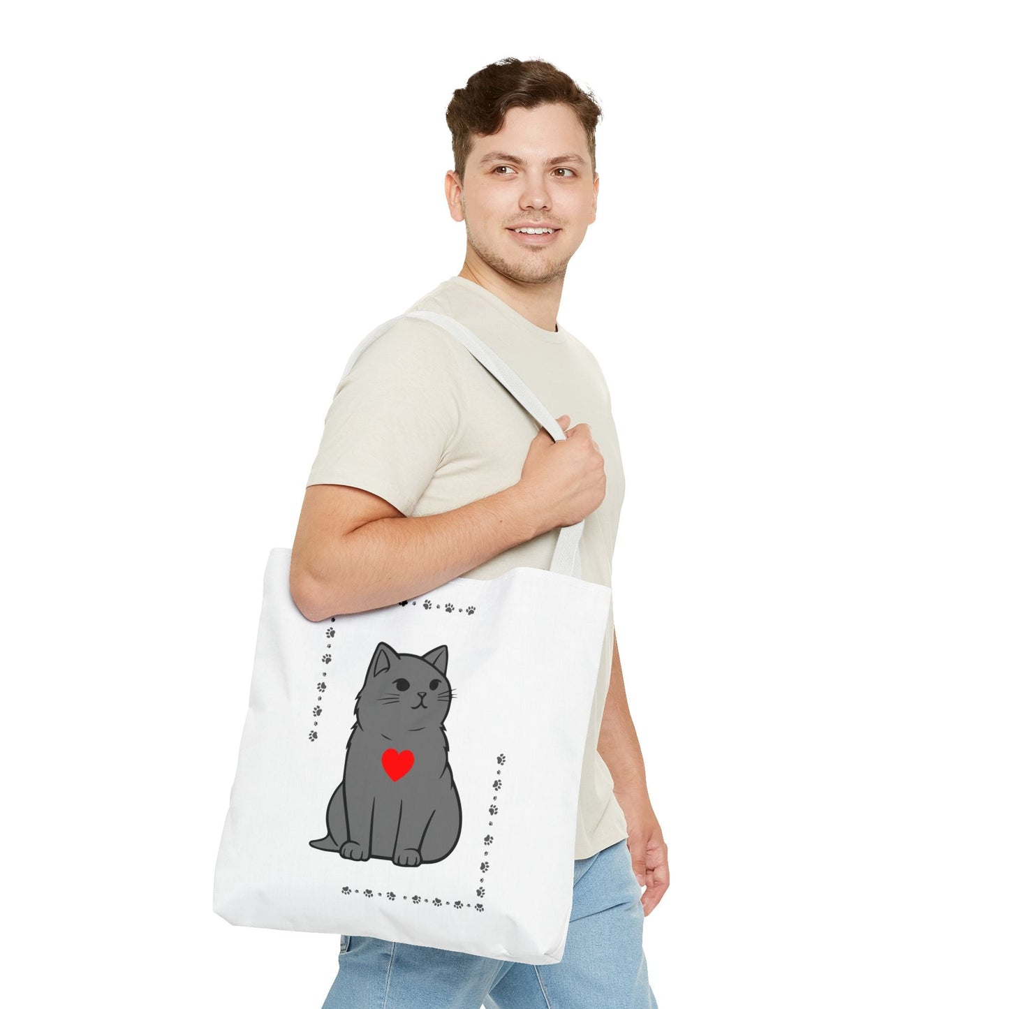 Cute Cat Tote Bag with Heart Design - Perfect for Animal Lovers