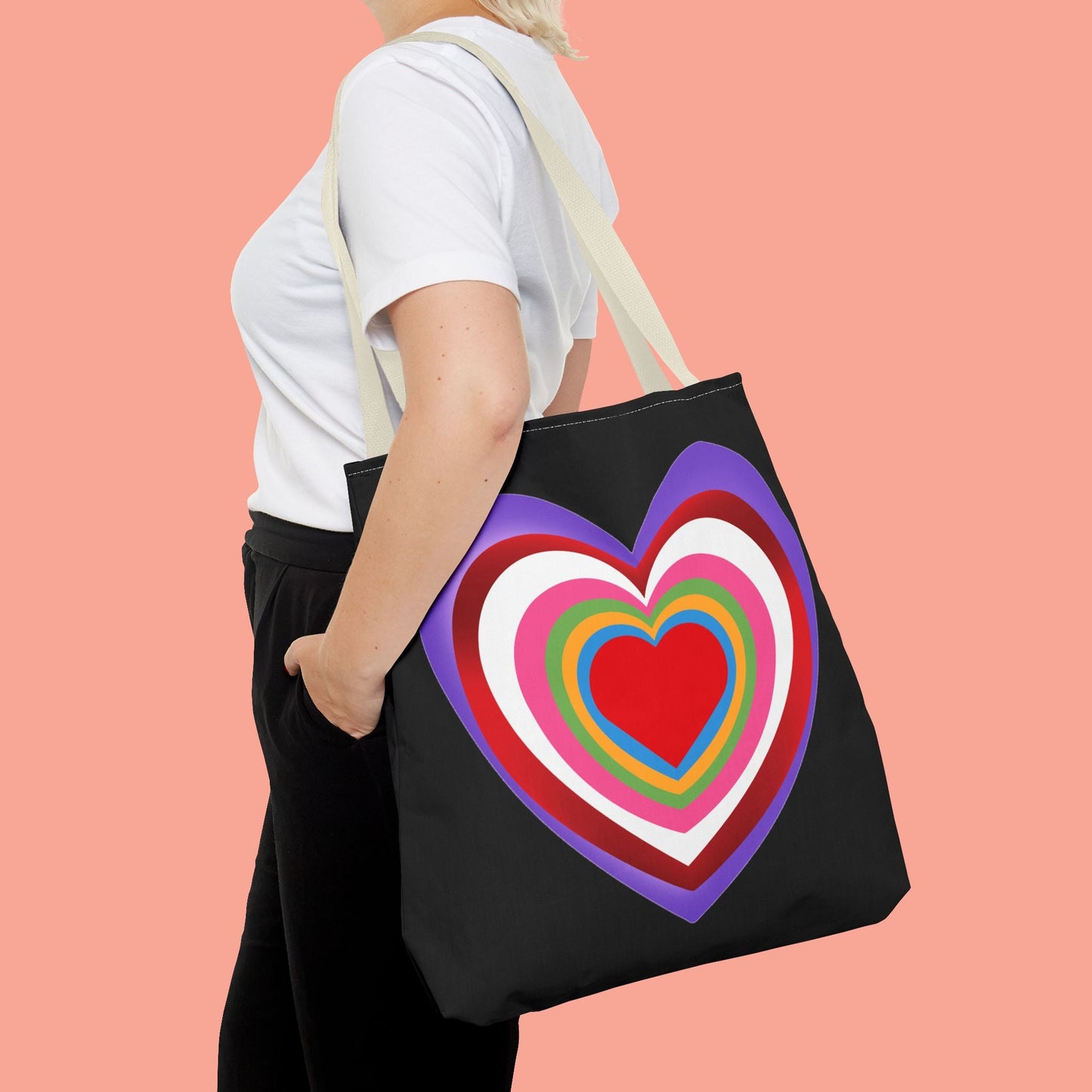 Rainbow Heart Tote Bag - Colorful Love Design for Everyday Use