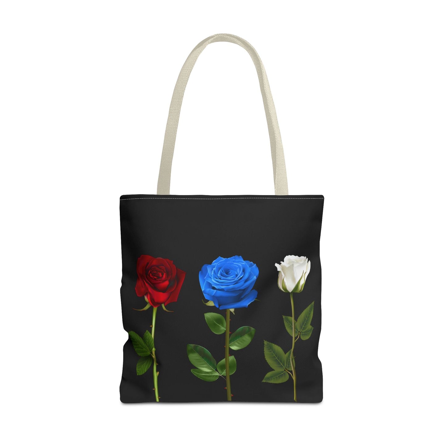 Elegant Floral Tote Bag - Red, Blue & White Roses Design