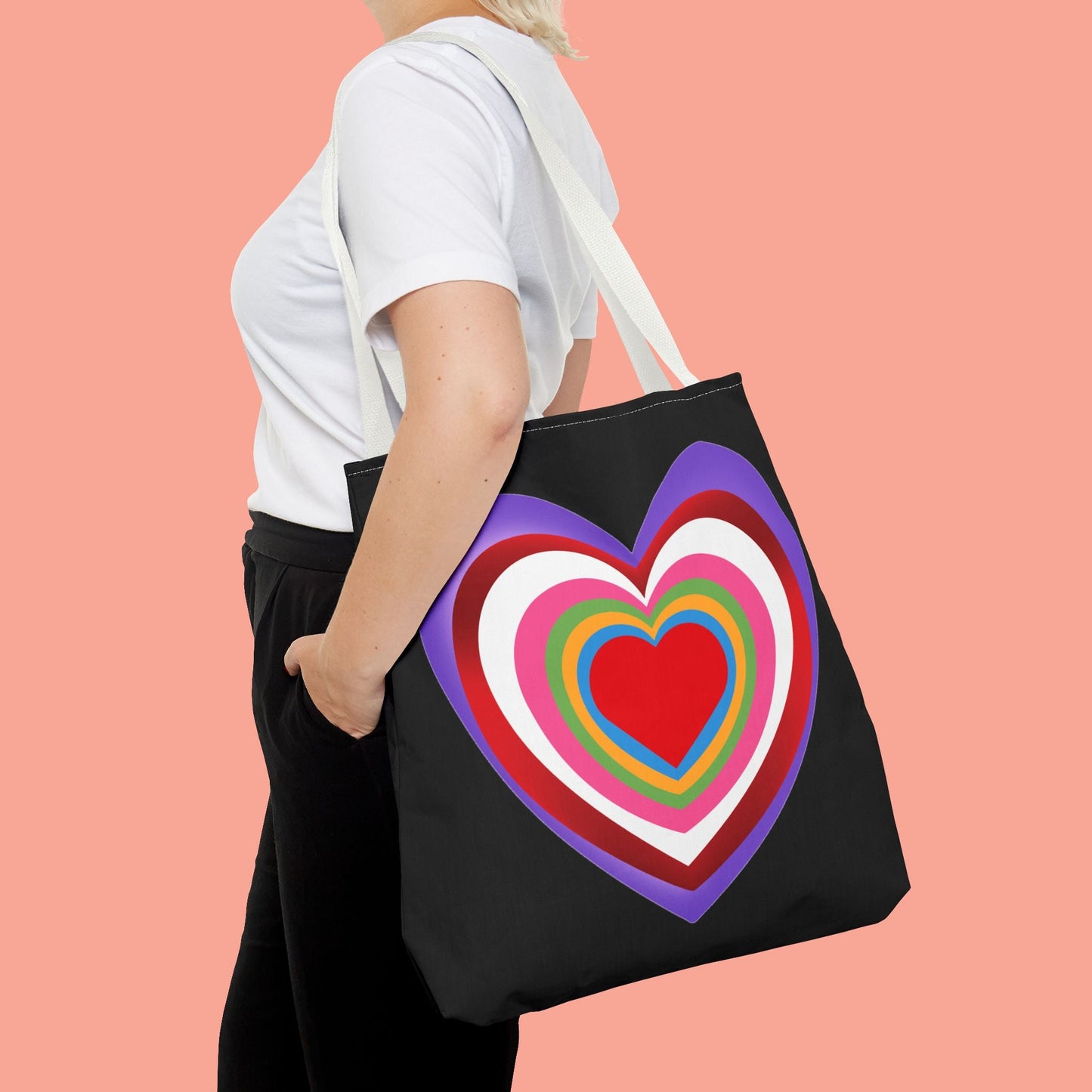 Rainbow Heart Tote Bag - Colorful Love Design for Everyday Use