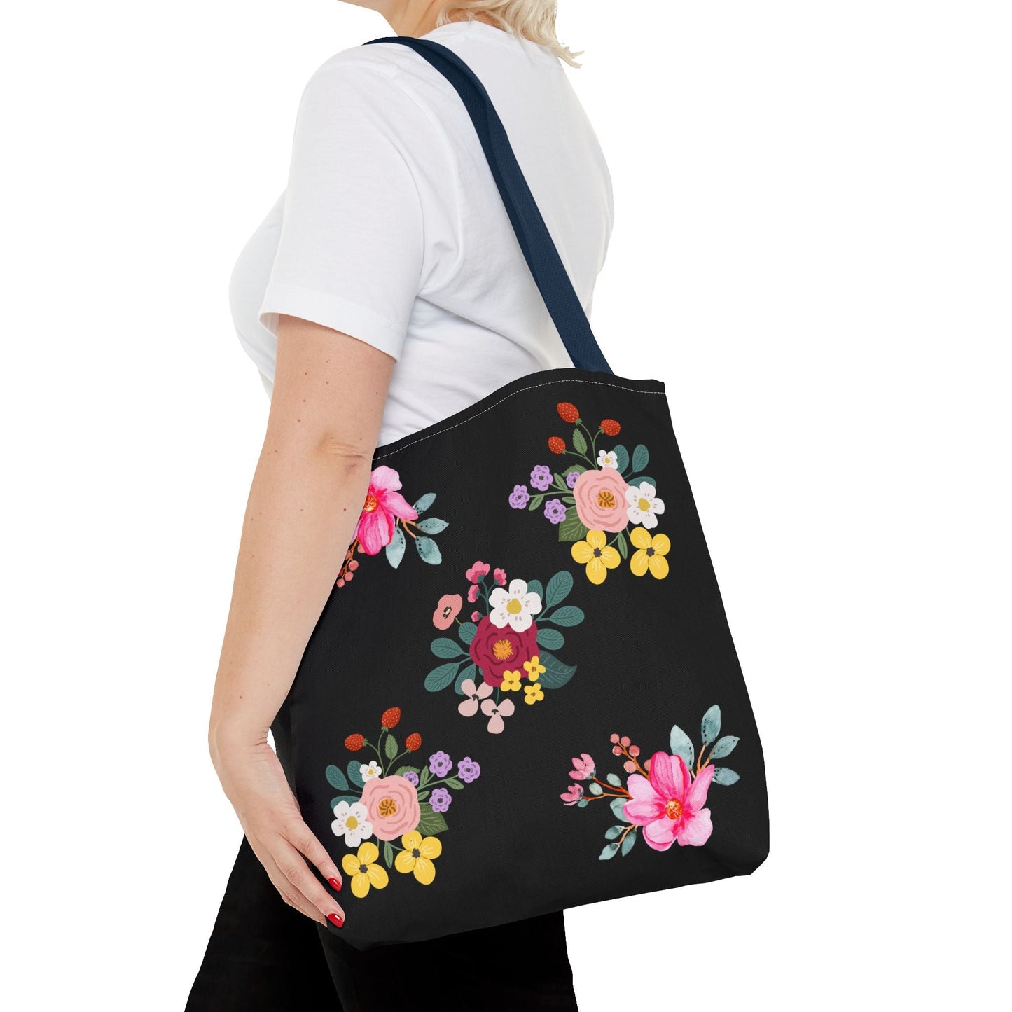 Floral Embroidered Tote Bag - Stylish Black Floral Design for Everyday Use
