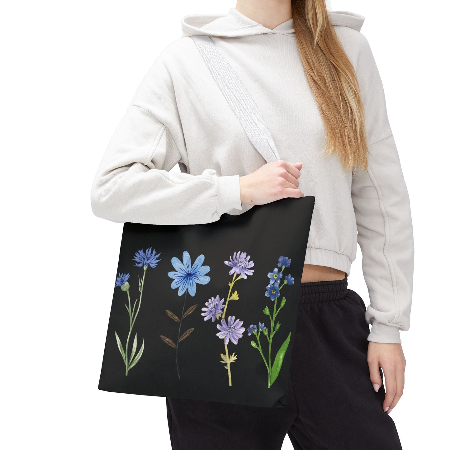 Floral Elegance Tote Bag - Stylish Black Canvas with Colorful Wildflowers for Everyday Use