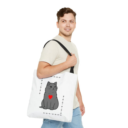 Cute Cat Tote Bag with Heart Design - Perfect for Animal Lovers