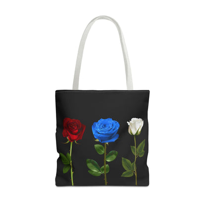 Elegant Floral Tote Bag - Red, Blue & White Roses Design