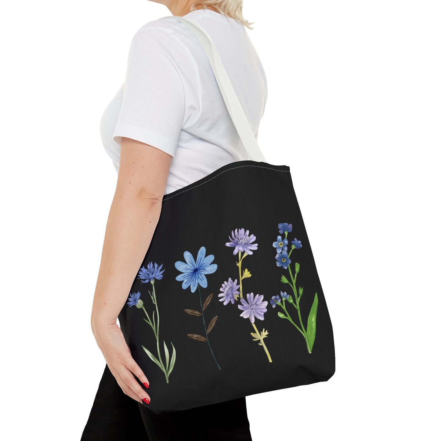 Floral Elegance Tote Bag - Stylish Black Canvas with Colorful Wildflowers for Everyday Use