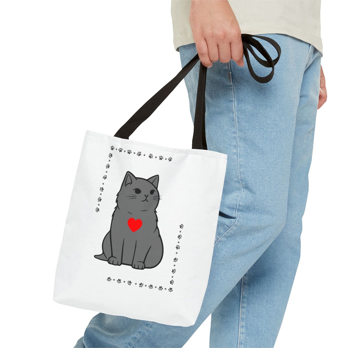 Cute Cat Tote Bag with Heart Design - Perfect for Animal Lovers