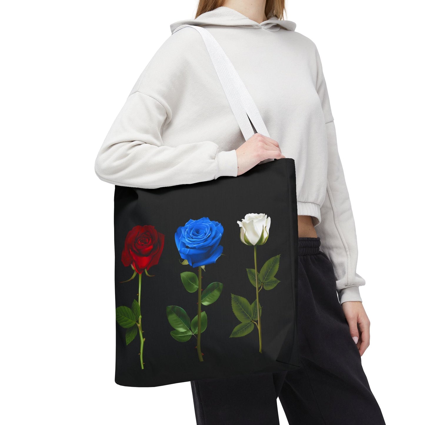 Elegant Floral Tote Bag - Red, Blue & White Roses Design