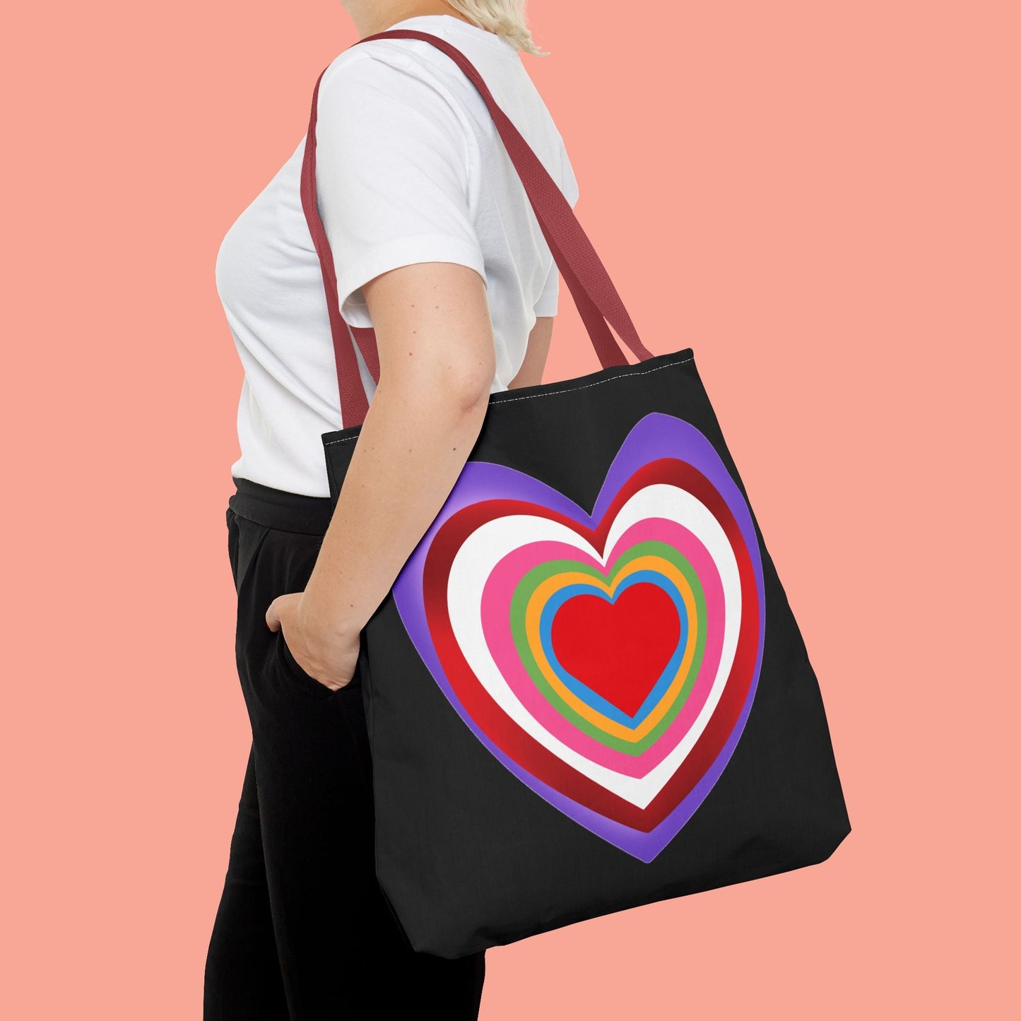 Rainbow Heart Tote Bag - Colorful Love Design for Everyday Use