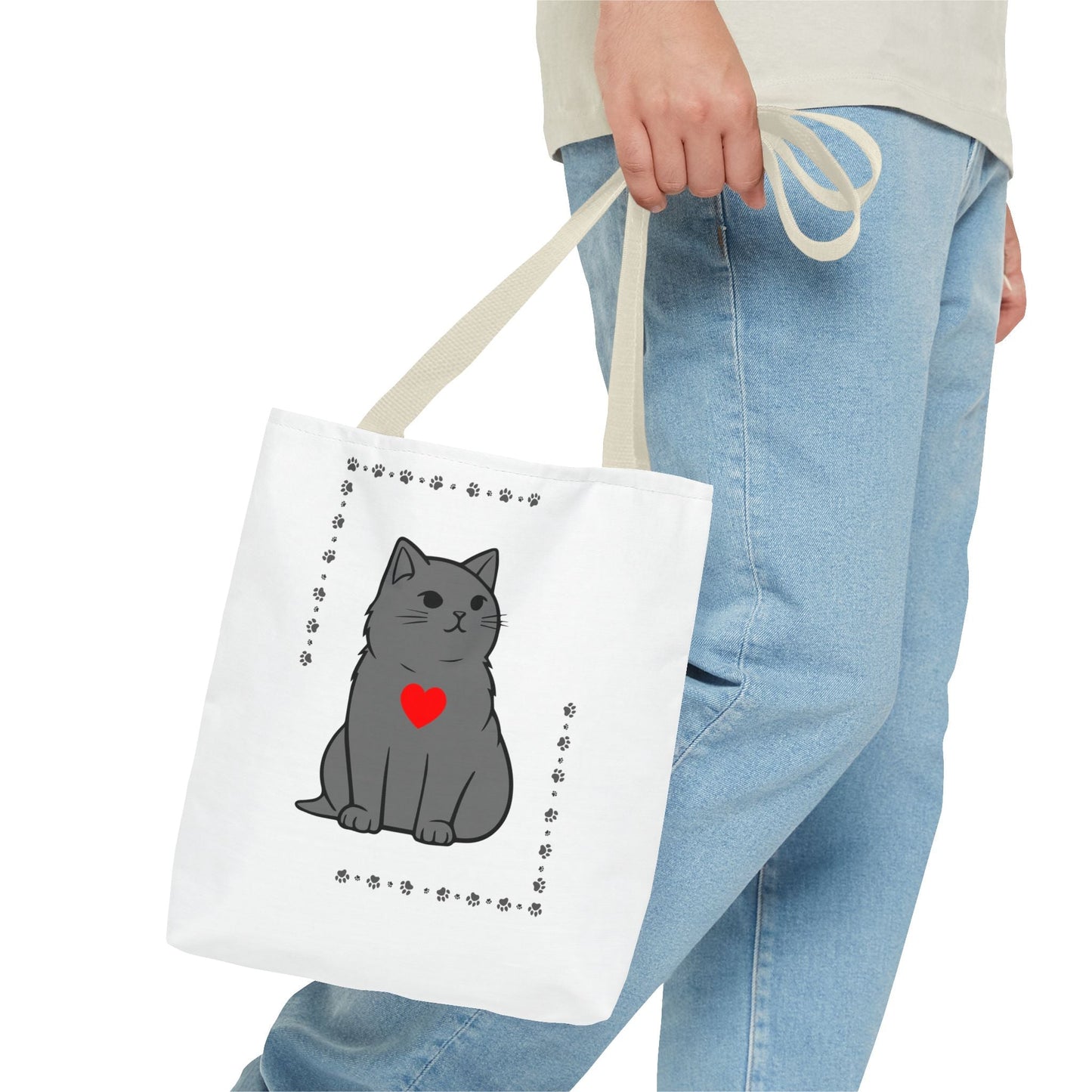 Cute Cat Tote Bag with Heart Design - Perfect for Animal Lovers