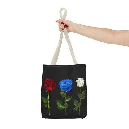 Elegant Floral Tote Bag - Red, Blue & White Roses Design