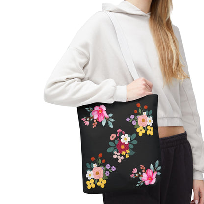 Floral Embroidered Tote Bag - Stylish Black Floral Design for Everyday Use
