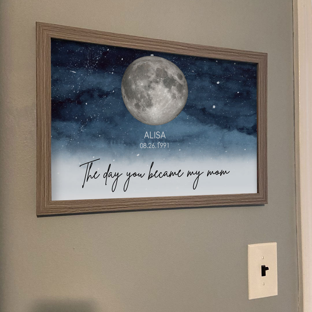 Starry Night The Day You Became MOM DAD Birth Moon Phase Personalized Poster, Heartfelt Gift For Mom, Father's Day Gift For Dad, Husband