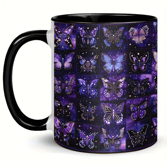 Night Purple Butterflies Ceramic Coffee Mug