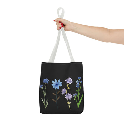Floral Elegance Tote Bag - Stylish Black Canvas with Colorful Wildflowers for Everyday Use