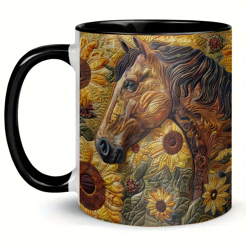 Sunflower & Horse Coffee Mug（brown）