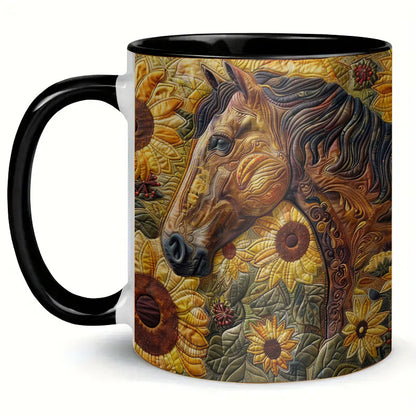 Sunflower & Horse Coffee Mug（brown）