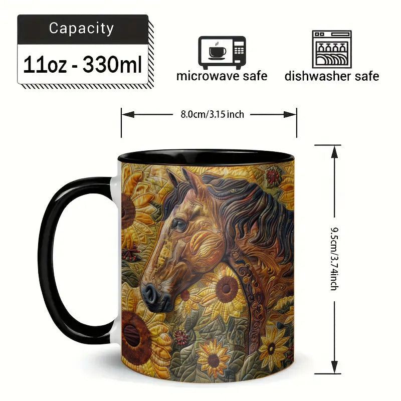 Sunflower & Horse Coffee Mug（brown）