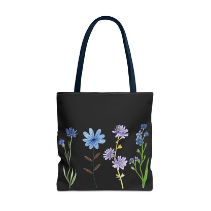 Floral Elegance Tote Bag - Stylish Black Canvas with Colorful Wildflowers for Everyday Use