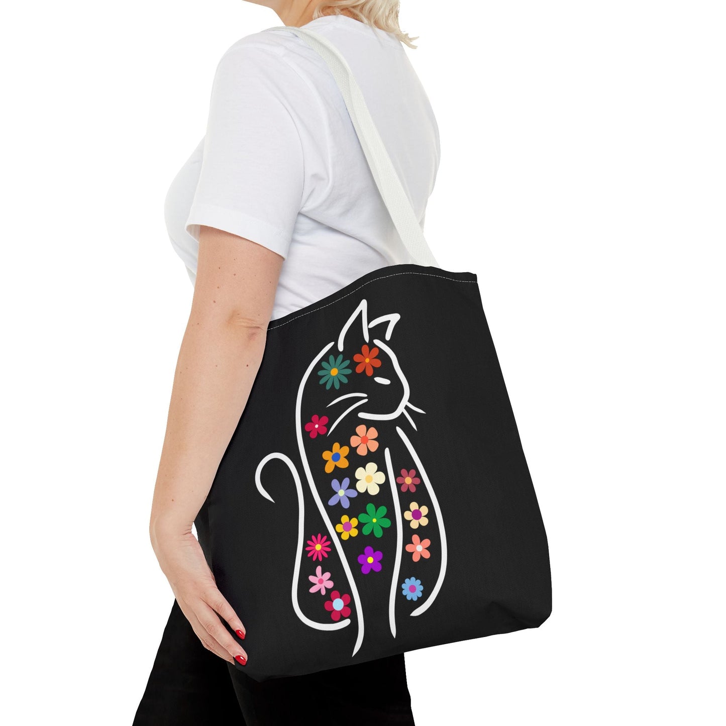 Cute Floral Cat Tote Bag for Cat Lovers