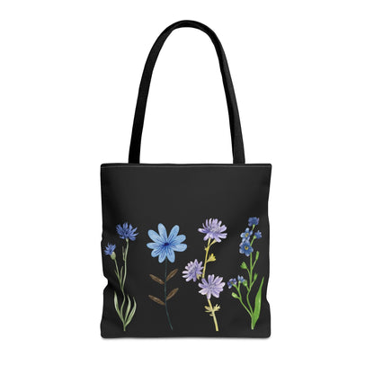 Floral Elegance Tote Bag - Stylish Black Canvas with Colorful Wildflowers for Everyday Use