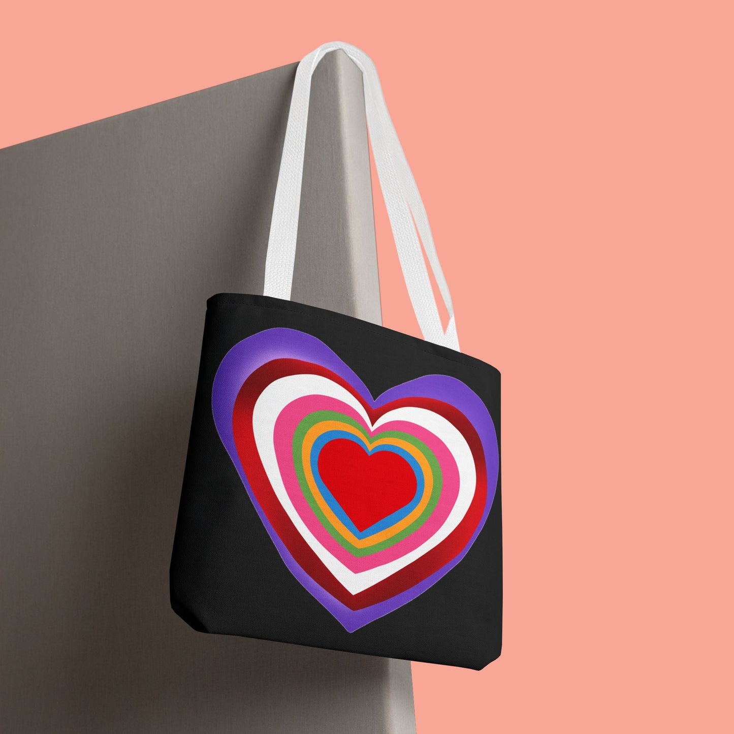 Rainbow Heart Tote Bag - Colorful Love Design for Everyday Use