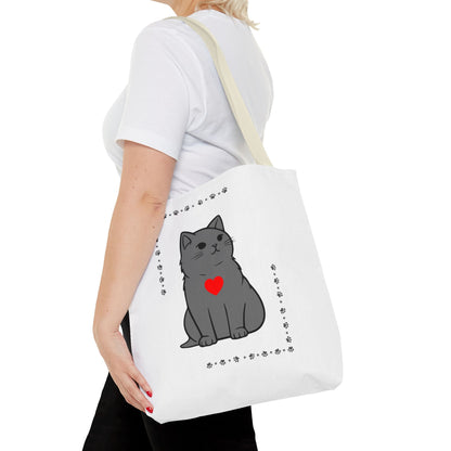 Cute Cat Tote Bag with Heart Design - Perfect for Animal Lovers