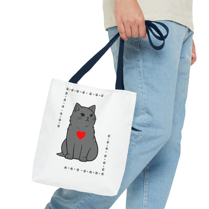 Cute Cat Tote Bag with Heart Design - Perfect for Animal Lovers