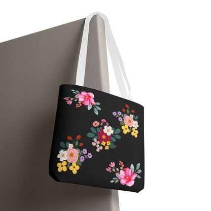 Floral Embroidered Tote Bag - Stylish Black Floral Design for Everyday Use