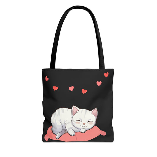 Cute Cat Tote Bag with Hearts - Stylish Pet Lover's Tote