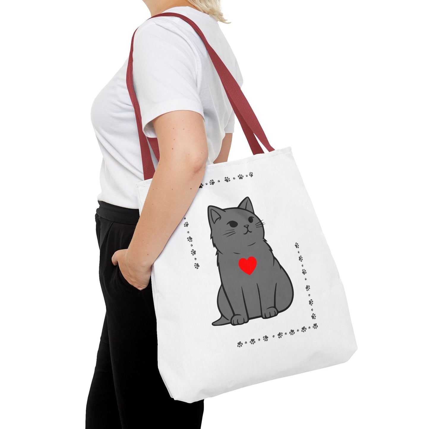 Cute Cat Tote Bag with Heart Design - Perfect for Animal Lovers