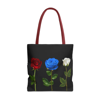 Elegant Floral Tote Bag - Red, Blue & White Roses Design