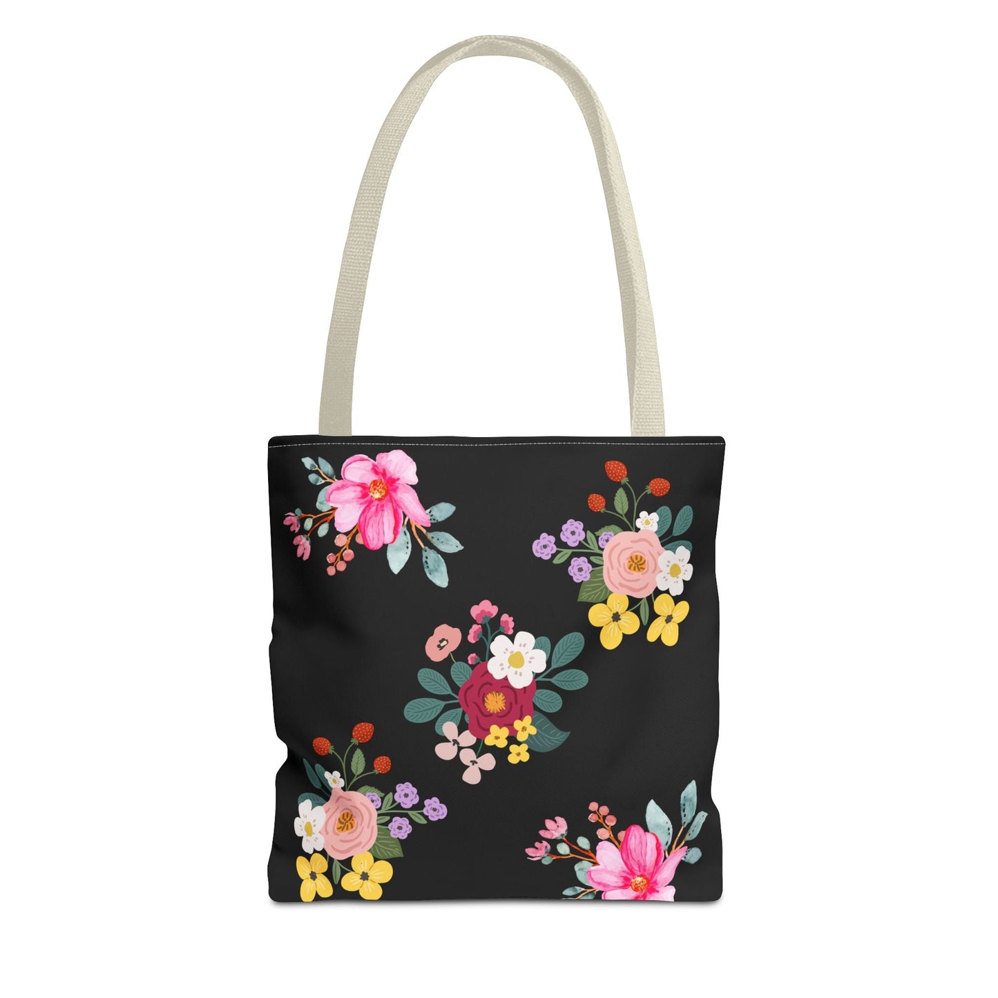 Floral Embroidered Tote Bag - Stylish Black Floral Design for Everyday Use