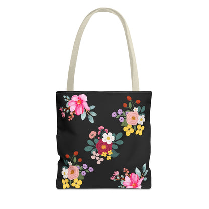 Floral Embroidered Tote Bag - Stylish Black Floral Design for Everyday Use
