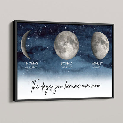 Starry Night The Day You Became MOM DAD Birth Moon Phase Personalized Poster, Heartfelt Gift For Mom, Father's Day Gift For Dad, Husband