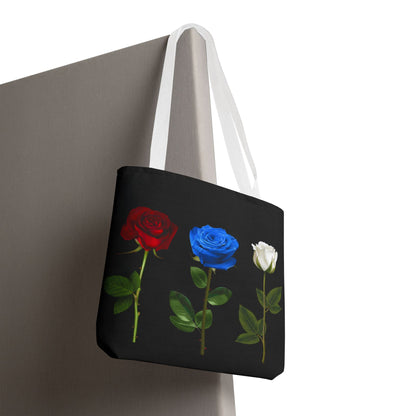 Elegant Floral Tote Bag - Red, Blue & White Roses Design