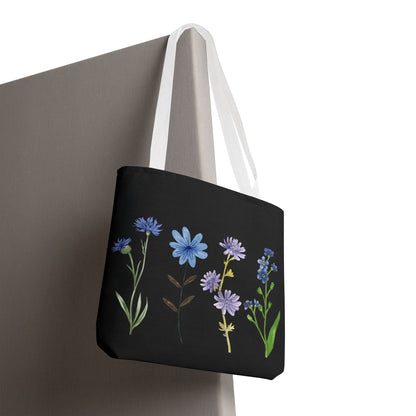 Floral Elegance Tote Bag - Stylish Black Canvas with Colorful Wildflowers for Everyday Use