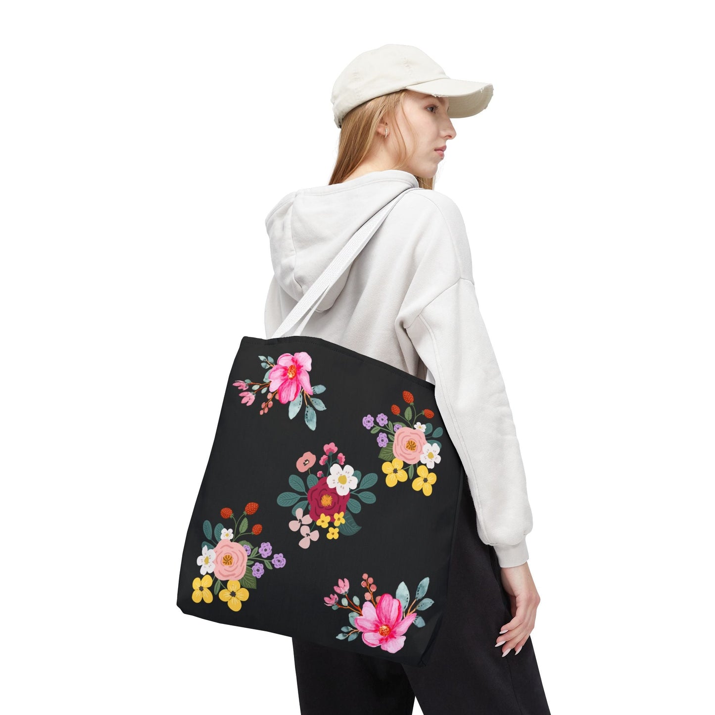 Floral Embroidered Tote Bag - Stylish Black Floral Design for Everyday Use