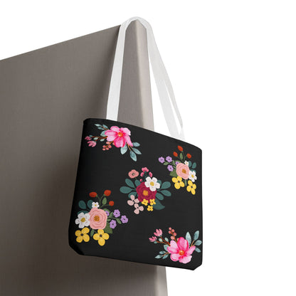 Floral Embroidered Tote Bag - Stylish Black Floral Design for Everyday Use