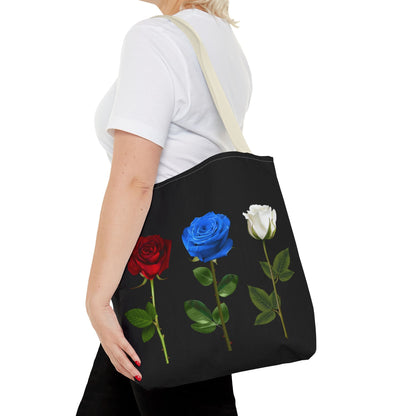 Elegant Floral Tote Bag - Red, Blue & White Roses Design